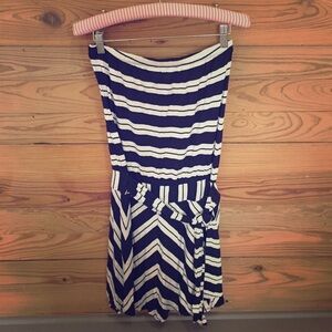 Strapless Navy Blue and White Striped Dress Size Small